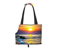 Foldable Cat Carrier Dog Shoulder Bag, Beach Sunset Pet Tote Bag, Waterproof Collapsible Pet Tote For Small Dogs, Breathable Travel Carrier With Safety Hook & Viewing Window (34x36x15.5 Cm)