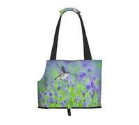 Foldable Cat Carrier Dog Shoulder Bag, Birds In Purple Lavender Floral Flowers Pet Tote Bag, Waterproof Collapsible Pet Tote For Small Dogs, Breathable Travel Carrier With Safety Hook & Viewing Window