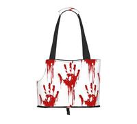 Foldable Cat Carrier Dog Shoulder Bag, Bloody Handprints Pet Tote Bag, Waterproof Collapsible Pet Tote For Small Dogs, Breathable Travel Carrier With Safety Hook & Viewing Window (34x36x15.5 Cm)