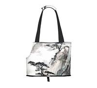 Foldable Cat Carrier Dog Shoulder Bag, Chinese Painting Pet Tote Bag, Waterproof Collapsible Pet Tote For Small Dogs, Breathable Travel Carrier With Safety Hook & Viewing Window (34x36x15.5 Cm)