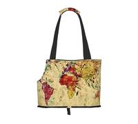 Foldable Cat Carrier Dog Shoulder Bag, Colorful Map Pet Tote Bag, Waterproof Collapsible Pet Tote For Small Dogs, Breathable Travel Carrier With Safety Hook & Viewing Window (34x36x15.5 Cm)