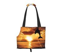 Foldable Cat Carrier Dog Shoulder Bag, Dolphin At Dusk Pet Tote Bag, Waterproof Collapsible Pet Tote For Small Dogs, Breathable Travel Carrier With Safety Hook & Viewing Window (34x36x15.5 Cm)