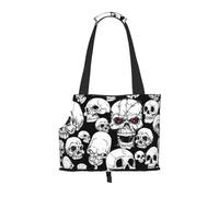 Foldable Cat Carrier Dog Shoulder Bag, Evil Skull Pet Tote Bag, Waterproof Collapsible Pet Tote For Small Dogs, Breathable Travel Carrier With Safety Hook & Viewing Window (34x36x15.5 Cm)