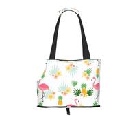 Foldable Cat Carrier Dog Shoulder Bag, Flamingos Pineapples Pet Tote Bag, Waterproof Collapsible Pet Tote For Small Dogs, Breathable Travel Carrier With Safety Hook & Viewing Window (34x36x15.5 Cm)