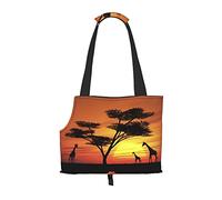 Foldable Cat Carrier Dog Shoulder Bag, Funny African Sunset Pet Tote Bag, Waterproof Collapsible Pet Tote For Small Dogs, Breathable Travel Carrier With Safety Hook & Viewing Window (34x36x15.5 Cm)