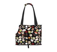 Foldable Cat Carrier Dog Shoulder Bag, Japanese Sushi Black Pet Tote Bag, Waterproof Collapsible Pet Tote For Small Dogs, Breathable Travel Carrier With Safety Hook & Viewing Window (34x36x15.5 Cm)