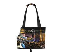 Foldable Cat Carrier Dog Shoulder Bag, Las Vegas Night View Pet Tote Bag, Waterproof Collapsible Pet Tote For Small Dogs, Breathable Travel Carrier With Safety Hook & Viewing Window (34x36x15.5 Cm)
