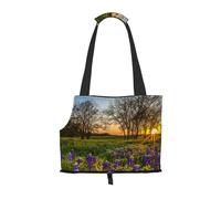 Foldable Cat Carrier Dog Shoulder Bag, Lavender Meadow At Sunset Spring Pet Tote Bag, Waterproof Collapsible Pet Tote For Small Dogs, Breathable Travel Carrier With Safety Hook & Viewing Window