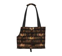 Foldable Cat Carrier Dog Shoulder Bag, Library Bookshelf Book Pet Tote Bag, Waterproof Collapsible Pet Tote For Small Dogs, Breathable Travel Carrier With Safety Hook & Viewing Window (34x36x15.5 Cm)