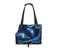 Foldable Cat Carrier Dog Shoulder Bag, Moon Stars Planets Pet Tote Bag, Waterproof Collapsible Pet Tote For Small Dogs, Breathable Travel Carrier With Safety Hook & Viewing Window (34x36x15.5 Cm)
