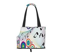Foldable Cat Carrier Dog Shoulder Bag, Music Notes In Rainbow Colored Pet Tote Bag, Waterproof Collapsible Pet Tote For Small Dogs, Breathable Travel Carrier With Safety Hook & Viewing Window
