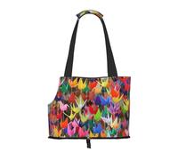 Foldable Cat Carrier Dog Shoulder Bag, Origami Paper Cranes Pet Tote Bag, Waterproof Collapsible Pet Tote For Small Dogs, Breathable Travel Carrier With Safety Hook & Viewing Window (34x36x15.5 Cm)