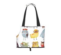 Foldable Cat Carrier Dog Shoulder Bag, Owls Birds Pet Tote Bag, Waterproof Collapsible Pet Tote For Small Dogs, Breathable Travel Carrier With Safety Hook & Viewing Window (34x36x15.5 Cm)