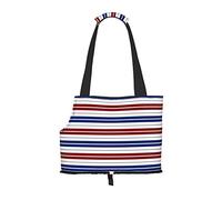 Foldable Cat Carrier Dog Shoulder Bag, Red Blue White Gray Stripes Pet Tote Bag, Waterproof Collapsible Pet Tote For Small Dogs, Breathable Travel Carrier With Safety Hook & Viewing Window