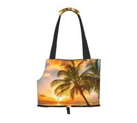 Foldable Cat Carrier Dog Shoulder Bag, Sunset Hawaiian Palm Tree Pet Tote Bag, Waterproof Collapsible Pet Tote For Small Dogs, Breathable Travel Carrier With Safety Hook & Viewing Window