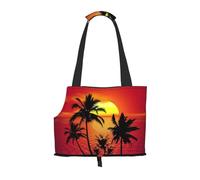 Foldable Cat Carrier Dog Shoulder Bag, Tropical Sunset Palm Tree Pet Tote Bag, Waterproof Collapsible Pet Tote For Small Dogs, Breathable Travel Carrier With Safety Hook & Viewing Window