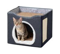 Foldable Cat Cave - Semi Enclosed Shelter, Soft and Warm Sleeping Space, Authentic Pet House, Premium Indoor Outdoor Bed for Cats, Kitten, Porch Balcony Garden Yard Barn 15.75in