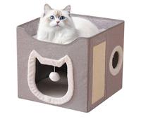 Foldable Cat House | Kitten Furniture Tent | Cozy 2-Layer Cabin with Scratching Post and Ball | for Cats Dogs Pets Indoor and Outdoor