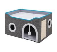 Foldable Cat House, Large Cat Hideaway Tent with Cat Scratcher, Cute Cat Bed for Outdoor Cat Cave with Ball Toy, Fabric Cat Furniture, Cat House for Multiple Small