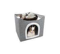 Foldable Cat House with Scratching Board- whether your cat wants to nap, scratch, or just chill in peace, this cat house has it covered. Features reversible cushioned pads.