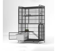 Foldable Cat Kennel & Litter Box for Small Spaces - 2/3-Tier Indoor Cat House with Locking Door for 2 Cats, Black Metal Bunny Cage & Outdoor Rabbit Hutch (77x52x136cm)