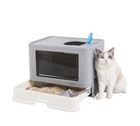Foldable Cat Litter Box Front Entry & Top Exit Toilet Boxes with Massager Scoop Enclosed Kitty