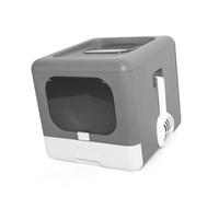 Foldable Cat Litter Box, Large Enclosed Portable Toilet with Drawer Tray, Smell Proof Lid, Scoop, Double Entry and Exit for Small and Large Cats, Spacious Interior Design (Grey)