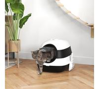 PawHut Foldable Cat Litter Tray Hooded Cat Litter Box w/High Side, Black