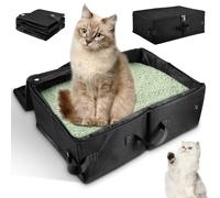 Foldable Cat Litter Box with Lid, Travel Litter Tray for Cats, Portable Cat Litter Box for Travel, Leak-Proof Lightweight, Easy to Clean, for Outdoor Travel with Pets, 40cm x 30cm x 15cm, Black