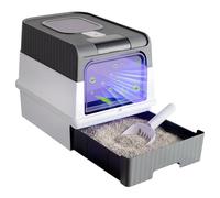 Foldable Cat Litter Box with UV Sterilisation - Hooded Enclosed Cat Toilet with Flap Door, Slide-Out Tray, Anti-Splash, Odor Control - Portable Litter Tray for Big Cats - Black