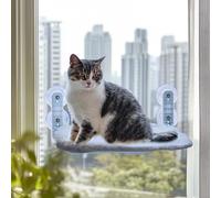 Foldable Cat Window Hammock Perch - Cat Window Bed 30 x 45CM with Powerful Suction Cup up to 18kg, Reversible Washable Cover Cat Hammock for Indoor Cats, Grey Medium