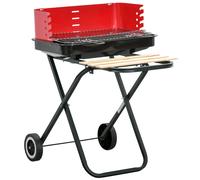 Foldable Charcoal BBQ Grill with Wheels Portable Outdoor Barbecue Red Black