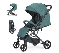 Foldable Children's Pushchair, Adjustable 5-Point Safety Belt, Foldable with One Hand, Large Hood, Robust All 4 Wheels Cushioned, Spacious Seat, Shopping Basket (Dark Green)