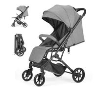 Foldable Children's Pushchair, Adjustable 5-Point Safety Belt, Foldable with One Hand, Large Hood, Robust All 4 Wheels Cushioned, Spacious Seat, Shopping Basket (Grey)