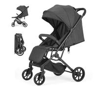 Foldable Children's Pushchair, Adjustable 5-Point Safety Belt, Foldable with One Hand, Large Hood, Robust All 4 Wheels Cushioned, Spacious Seat, Shopping Basket (Black)