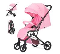 Foldable Children's Pushchair, Adjustable 5-Point Safety Belt, Foldable with One Hand, Large Hood, Robust All 4 Wheels Cushioned, Spacious Seat, Shopping Basket (Pink)