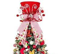 Foldable Christmas Tree Hat Cloth Bow Candy Canes Cylindrical Design | Easy to assemble and store for reusable decoration crafted from for durable cloth for topping trees or centerpiece