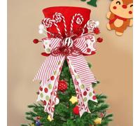 Foldable Christmas Tree Topper Hat,Stylish Bow And Candy Canes Retractable Spring Bow For Holiday Cheer Christmas Decoration