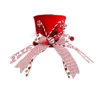 Foldable Christmas Tree Topper Hat with Candy Canes Lollipop Bow Ribbon Decoration for Holiday Tree
