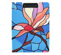 Foldable Clipboard Blooming Magnolia Flower Glass Art A4 Clipboard Binderfolio Two Metal Clips Pen Holder Office Clip Board with Hard Cover