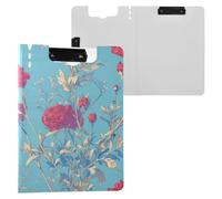 Foldable Clipboard Blooming Red Carnation Flowers A4 Clipboard Clipfolio Double Clips Pen Holder Office Clip Board with Hard Cover