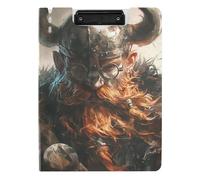 Foldable Clipboard Brown Fierce Viking Warrior A4 Clipboard with Binder Double Metal Clips Pen Holder Nursing Clip Board with Cover