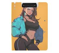 Foldable Clipboard Cartoon Beautiful Cool Woman A4 Clipboard with Binder Horizontal and Vertical Double Clips Nursing Clip Board with Cover