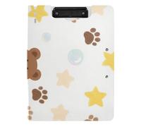 Foldable Clipboard Cartoon Cute Brown Bear A4 Clipboard Folio Binder Horizontal and Vertical Double Clips School Clip Board with Cover