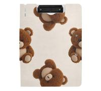 Foldable Clipboard Cartoon Cute Brown Teddy Bear A4 Clipboard Clipfolio Horizontal and Vertical Double Clips Office Clip Board with Cover