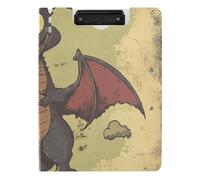 Foldable Clipboard Cartoon Cute Retro Green Dragon A4 Clipfolio Double Clips Pen Holder Office Clip Board with Cover