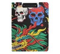 Foldable Clipboard Chinese Dragon Skull Black A4 Clipboard Folio Two Metal Clips Pen Holder Office Clip Board with Cover