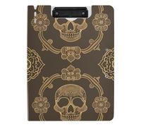 Foldable Clipboard Chinese Pattern Skull Brown A4 Clipboard Folio Horizontal and Vertical Double Clips Office Clip Board with Cover
