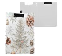 Foldable Clipboard Christmas Beige Xmas Tree Pine Cone Snowflake_3 A4 Clipboard Padfolio Double Metal Clips Pen Holder Office Clip Board with Hard Cover