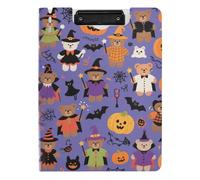 Foldable Clipboard Cute Brown Bear Pumpkin for Halloween A4 Clipboard Binderfolio Double Clips Pen Holder Nursing Clip Board with Hard Cover